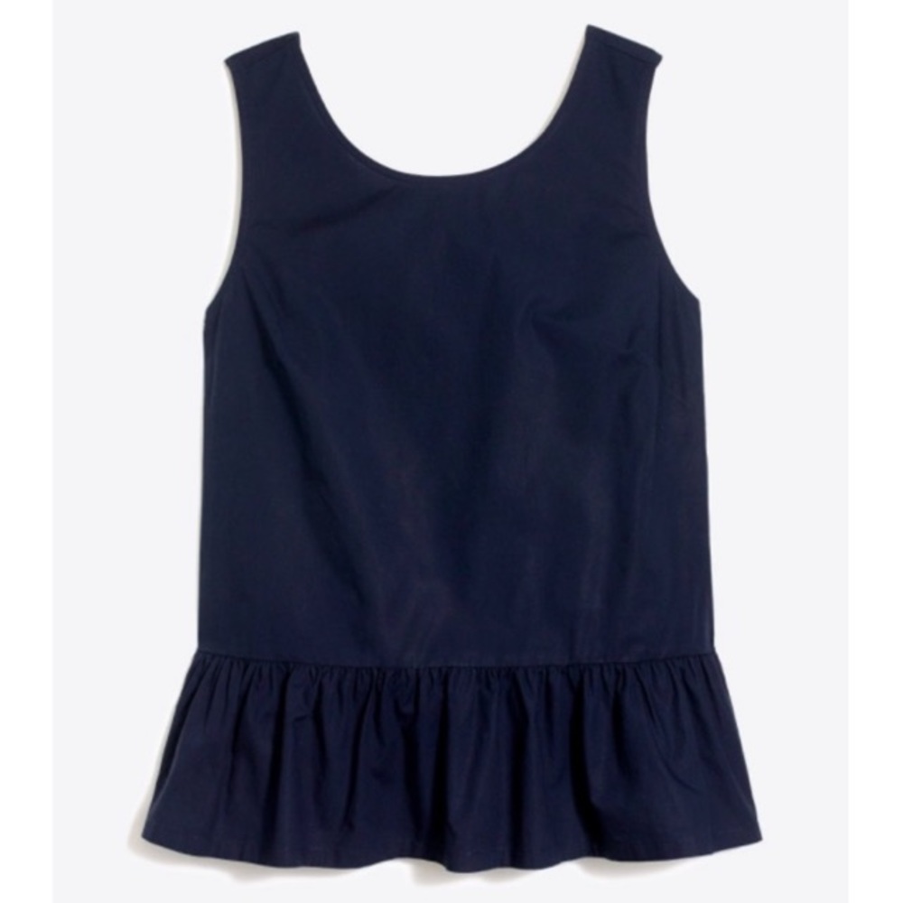J Crew womens size medium navy cotton Bow Back Peplum sleeveless blouse top NWT